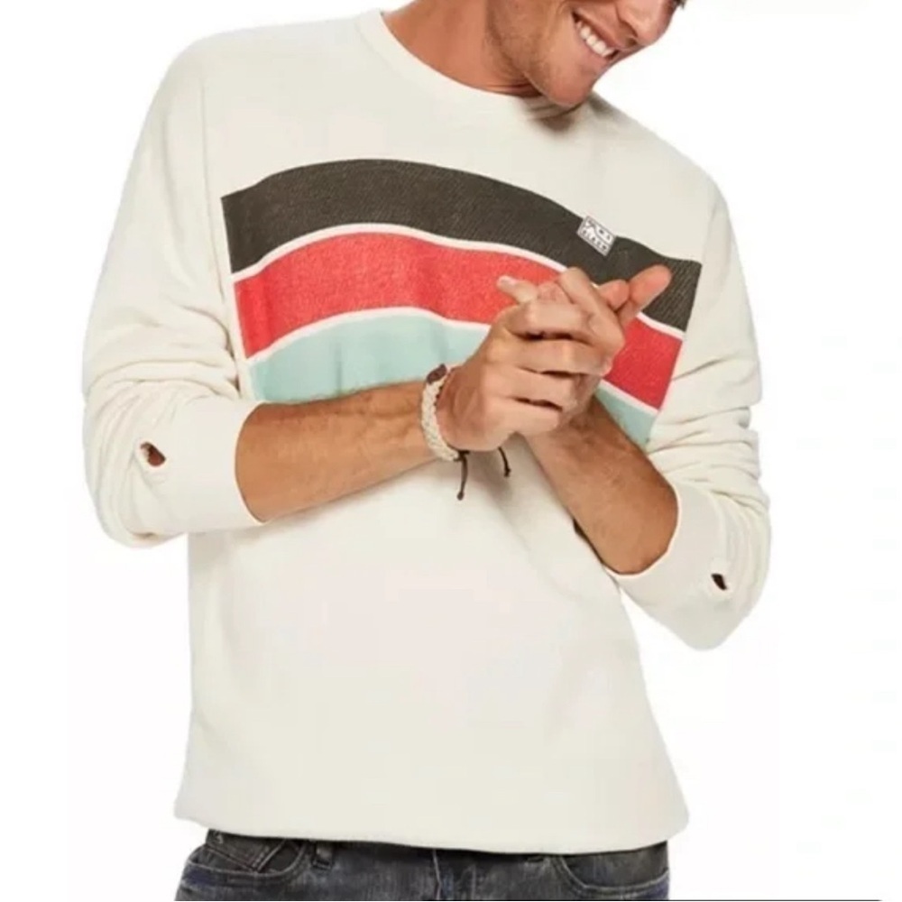 Scotch & Soda Men’s You Blauw Me Away Thermal Sweatshirt 3 Stripe SZ XL Cream